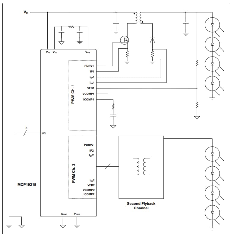 アプリケーション回路図 - Microchip Technology MCP19215デュアルブースト/SEPIC評価ボード